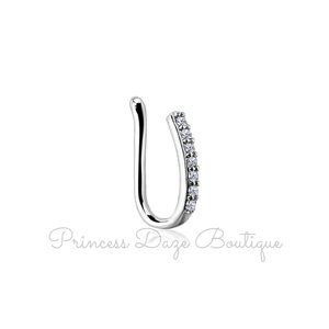 Lined CZ Set Bar Non Piercing Nose / Ear Clips